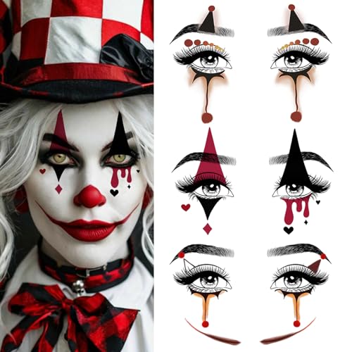 15Pcs Halloween Face Tattoo Stickers - Waterproof Clown Vampire Ghost