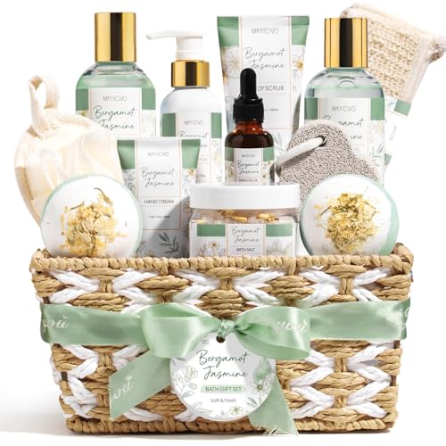 MAYICIVO Sage Green Bergamot Jasmine Spa Gift Basket for Women - Self Care Kit
