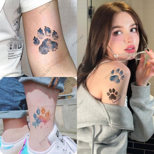 Watercolor Animal Paw Print Temporary Tattoos - 10 Sheets, 50+ Designs