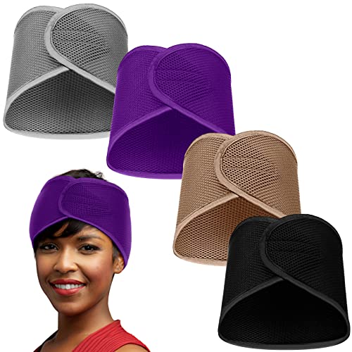 Mesh Hair Wraps for Women, 4-Pack Headbands - Black, Purple, Gray, Camel