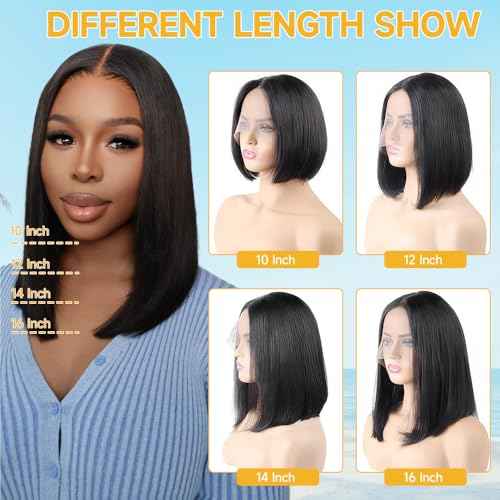 Bob Wig Human Hair 200 Density Virgin Remy Hair Double Drawn Human Hair Wig 3x Longer Lifespan 13x4 HD Lace Front Wigs Human Hair Pre Plucked Bone Straight Short Bob Natural Black 10¡±