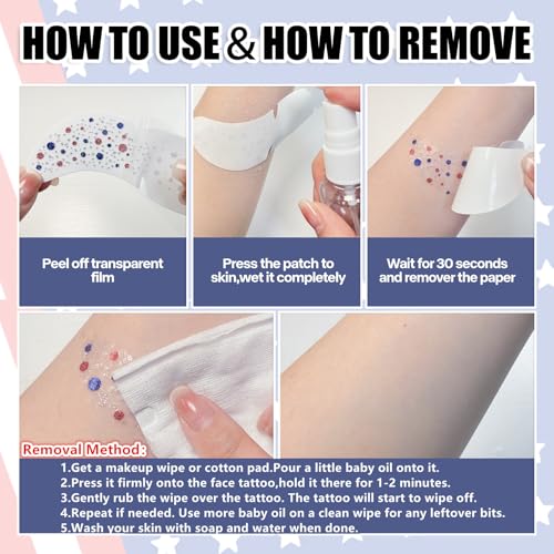 Red White Blue Glitter Freckles Tattoo - 4th of July, 6 Pack