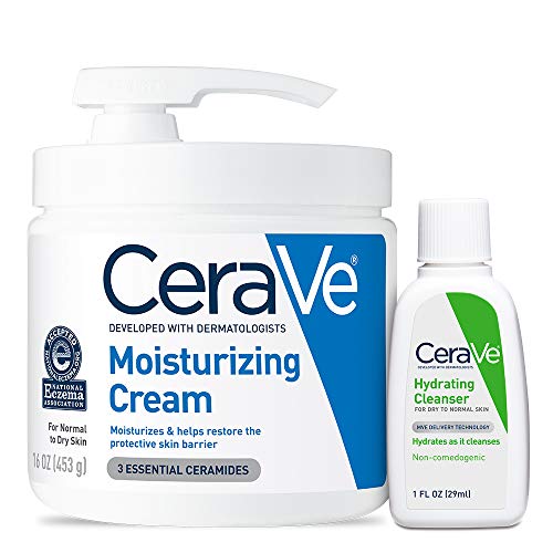 CeraVe Moisturizing Cream Combo Pack | Contains 16 Ounce with Pump and 1 Ounce Hydrating Facial Cleanser Trial/Sample Size