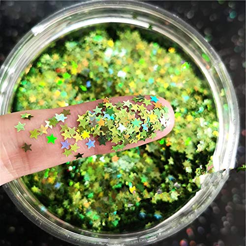 Tiny Stars Glitter Confetti 3mm Stars Glitter Laser Sequins for Party Decoration, DIY Crafts, Nail Art, Body Make up - 10g (Holographic Green)