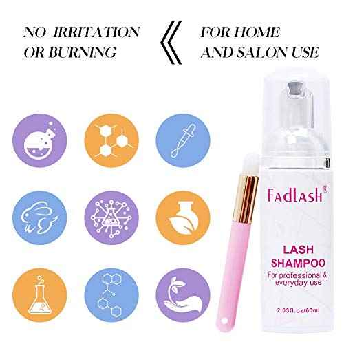 Eyelash Extension Cleanser FADLASH Lash Shampoo 60ml with a brush Wash Foaming Eyelid Cleanser Gentle Formula For Sensitive Skin Professional Salon& Self Use