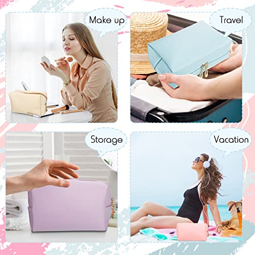 Jexine 9 Pcs Makeup Bag Leather Zipper Cosmetic Bag Preppy Water Resistant Versatile Makeup Pouch Travel Cosmetic Organizer Portable Toiletry Pouch Daily Beauty Storage for Women Girls Gift