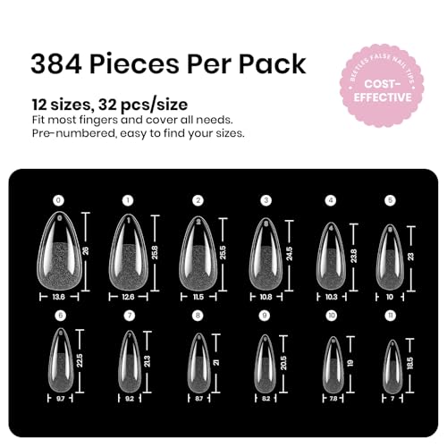 Beetles Almond Gel Nail Tips - 384pcs Pre-Etched Medium Set