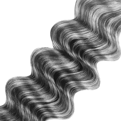 P1Bgrey Bundles Highlight Deep Wave Human Hair Bundle Grey Weave Two
