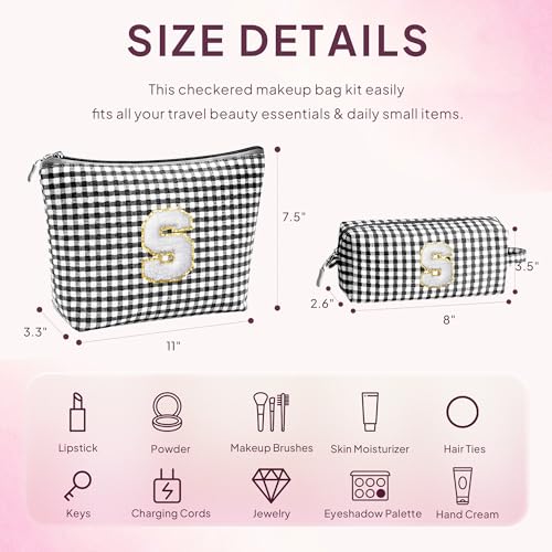 YOOLIFE Initial Makeup Bag Travel Toiletry Bag Easter Gifts for Girls Monogrammed Gifts for Girls, Cute Stuff for Teen Girls Wedding Bridal Gifts Preppy Things for Teen Girls Black A