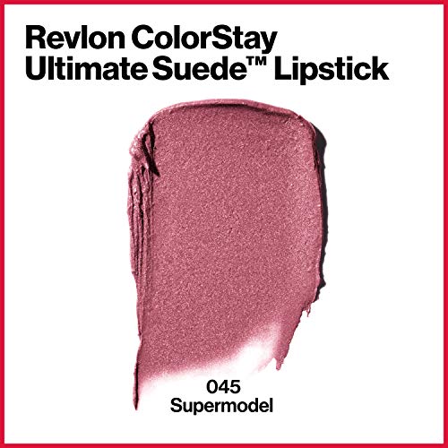 REVLON Lipstick, ColorStay Ultimate Suede Lipstick, High Impact Lip color with Moisturizing Creamy Formula, Infused with Vitamin E, 045 Supermodel, 0.09 Oz