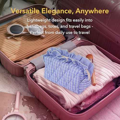 Frillie Quilted Ruffle Makeup Bag ? Cute & Elegant Cosmetic Organizer for Women, Lightweight Travel Pouch, Giftable Design (Pink)