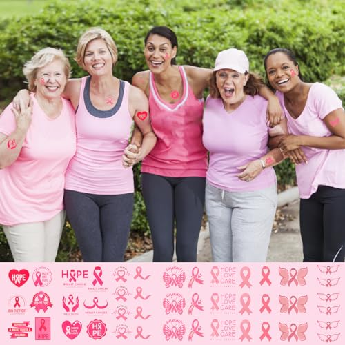 80 Pcs Pink Ribbon Breast Cancer Awareness Temporary Tattoos