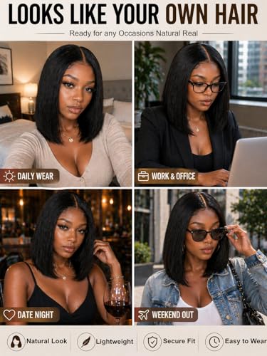 UNICE 10-Inch Yaki Straight Bob Wig – Glueless Lace Front, Pre-Plucked