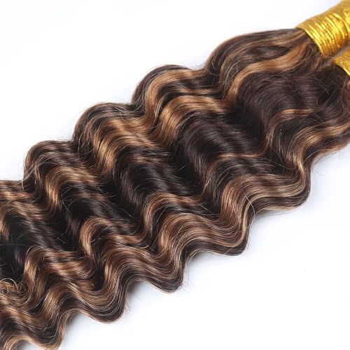P4/30 Light Brown Deep Wave Human Hair Bundles 26 Inch