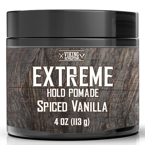 Viking Revolution Spiced Vanilla Hair Pomade for Men – Extreme Hold, High Shine (4oz)