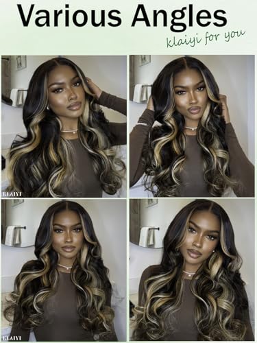 KLAIYI Glueless Ombre Blonde Loose Wave Wig 24" - Curtain Bang