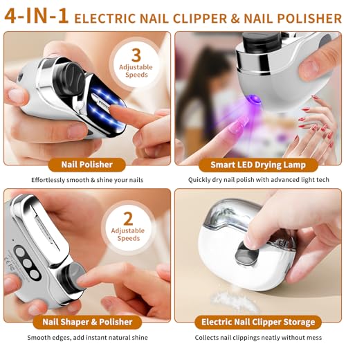 2026 Upgraded 4-in-1 Electric Nail Clipper File & Toenails, 3 Speeds Nail Trimmer,Rechargeable with Polishing & Storage,Suitable for Children,Aldult,Elderly for Thick Nails