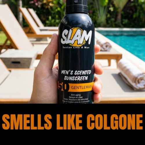 SLAM BeachMan Men's Scented Sunscreen Spray ? Broad Spectrum SPF 50, Water & Sweat Resistant, Mens Sunblock, UVA/UVB Protection ? Cedarwood Scented Sunblock for Body (SPF 50)