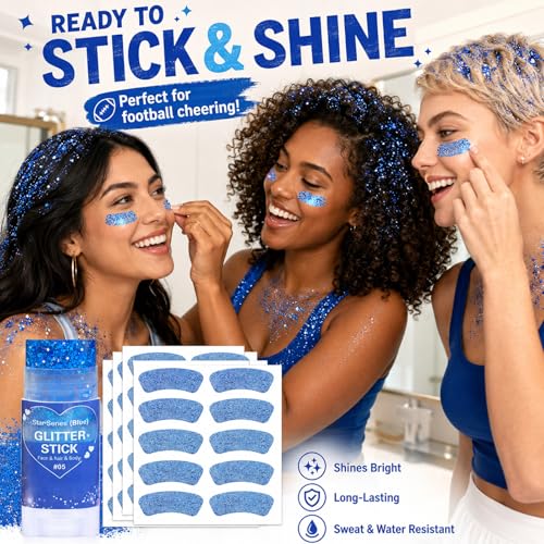 Blue Glitter Stick & Eye Black Stickers Kit - 50 Pcs Waterproof