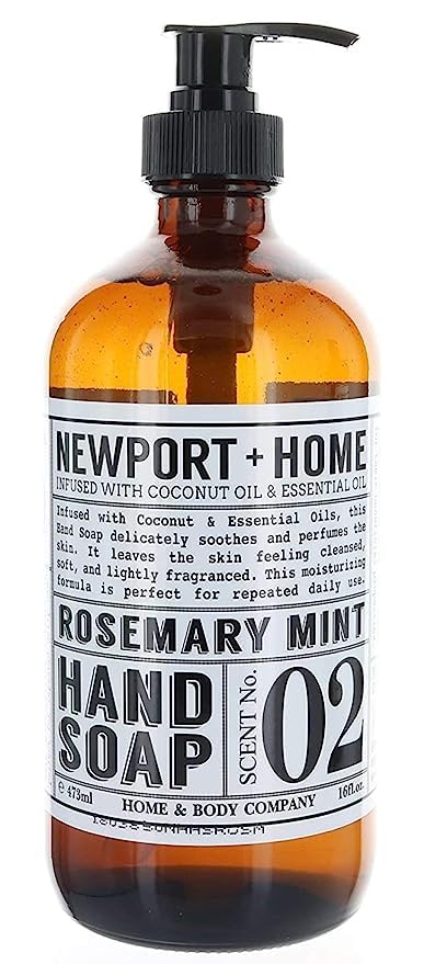 Energetic Pairing: 2-Pack Reusable Glass Bottles, Newport & Home Hand Soap - Wild Lavender and Rosemary Mint Infused with Essential Oil - 16 Fl oz Each, Crafted by Home & Body Co.