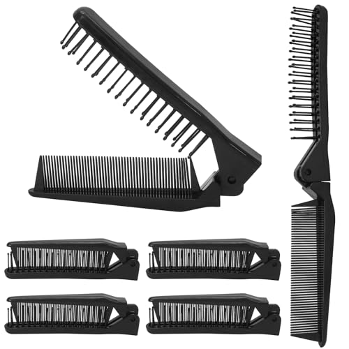 Qjaiune Hair Comb, 6 PCS Travel Foldable Brush Comb Portable Folding Hairdressing Tools, Anti-Static Hair Comb Mini Pocket Comb for Men Women (Black)