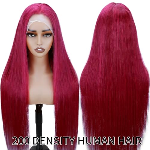 DJFG Burgundy 200% Density Human Hair Lace Front Wig - 20 Inch
