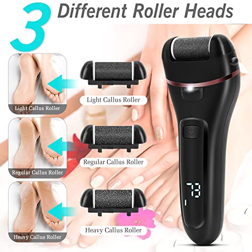 Electric Callus Remover for Feet, 2 Speed Electric Foot File, Rechargeable Foot Scrubber Pedicure kit for Cracked Heels and Dead Skin with 3 Roller Heads.