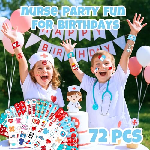 Nurse Party Favors Set - 48 Tattoos & 24 Slap Bracelets