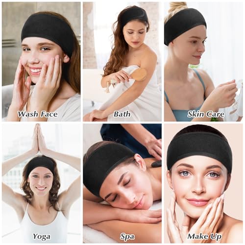Obeoby 4 Pack Soft Water-Absorbing Spa Facial Headbands for Women, Adjustable Hair Wraps
