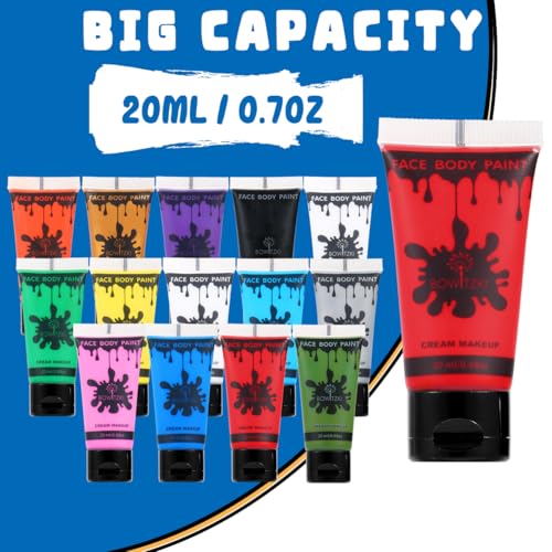 Bowitzki 14 Colors Face Body Paint Set - 20ml Water Based