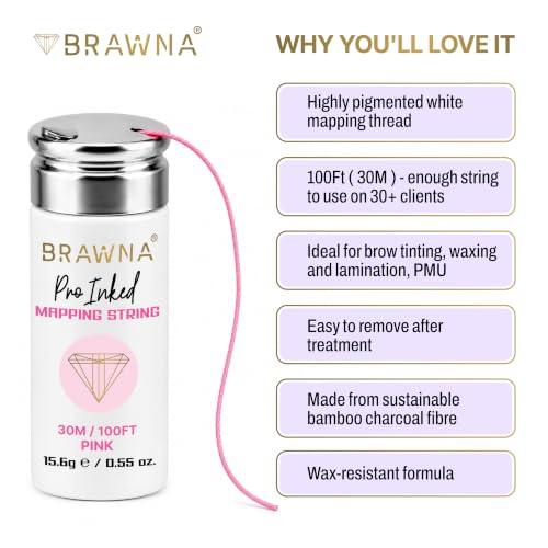 BRAWNA Pink Mapping String for Eyebrow Measuring 2-Count (Pink, Pack of 2) - Pre-Inked Brow Mapping Tool