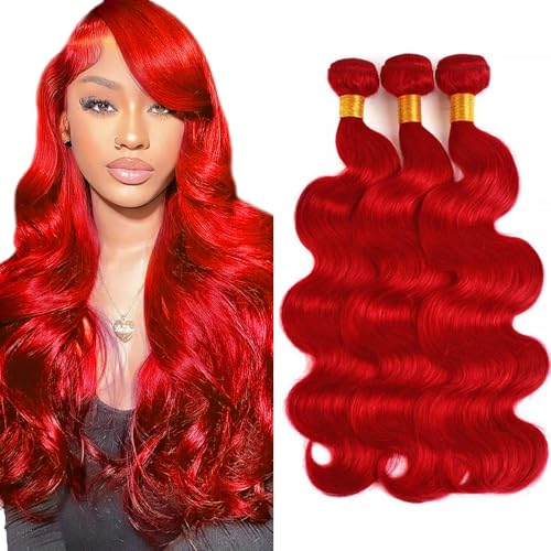 Red Body Wave Hair Bundles - 22-26 Inch Virgin Human Hair