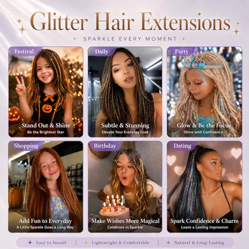 Hair Tinsel Kit 20 Colors 48" Strands Heat Resistant Extensions