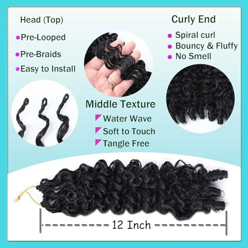 Burmese Curly Crochet Hair 12 Inch - 8 Pack Pre-Looped Extensions