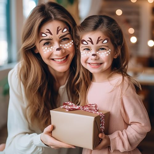 Cute Deer Face Stickers with Glitter & Gems - 2Pc Set