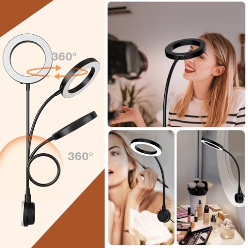 LED Ring Light Vanity Mirror with Gooseneck & Suction Cup
