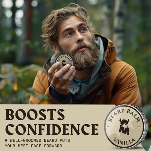 Striking Viking Vanilla Beard Balm - Styles, Strengthens & Softens Beards & Mustaches - Natural Beard Conditioner Wax with Organic Shea Butter, Tea Tree, Argan & Jojoba Oils (Vanilla)