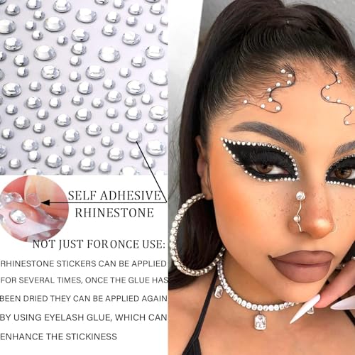 2100 Pcs Self-Adhesive Rhinestone Face Gems Stickers