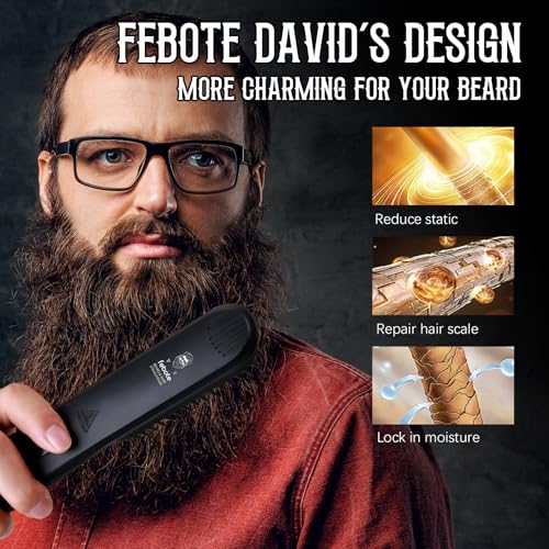 Innovation Beard&Hair Straightener for Men w/Natural Boar Bristle Brush, Pear Wood Comb, Mustache Scissors and Travel Bag, Professional Beard Care Set for Him, Men's Fashion and Grooming Gifts