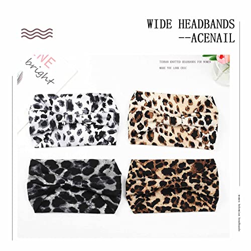 Acenail Leopard Wide Headband for Women - Non-Slip Turban 4Pcs