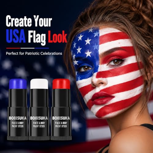 BOBISUKA Red White Blue Face Paint Sticks - Sports & Costume
