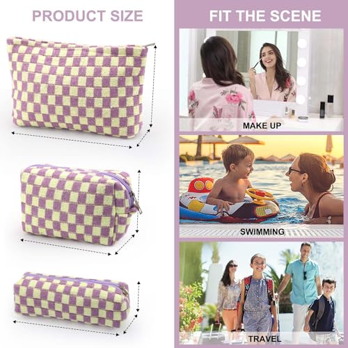 EIMMBD 3-Piece Makeup Bag Set - Large Capacity Checkered Travel Cosmetic Pouches