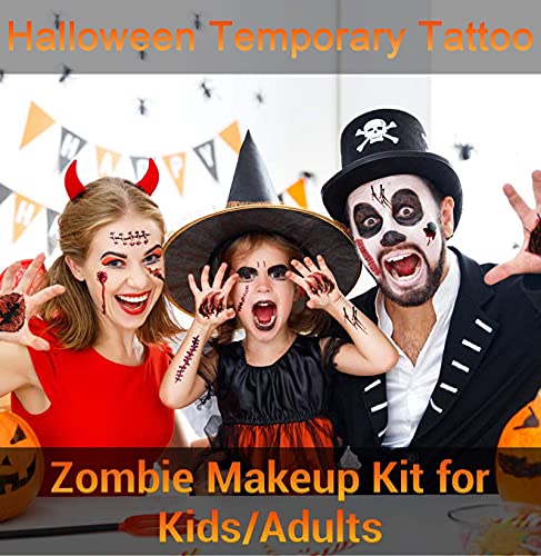 9 Sheet Realistic Fake Scar Temporary Tattoos - Waterproof Halloween Zombie Makeup