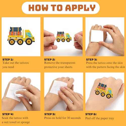 Cars and Trucks Temporary Tattoo for Kids - 50PCS Cars Construction Tractor Tattoos Party Birthday Decorations Excavator Construction Vehicle Tattoo Body Sticker for Kids Boys Girls Party Bag Filler