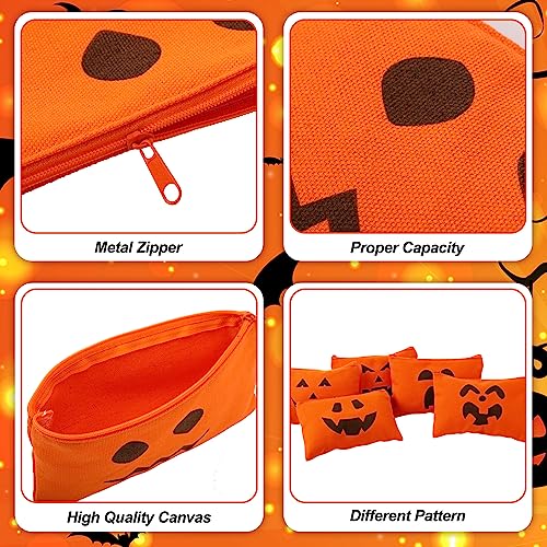 Sweetude 30 Pcs Halloween Makeup Bags Bulk Orange Halloween Cosmetic Bags Pumpkin Gift Bag Pouch Travel Purse Toiletry Organizer with Zipper for Women Team Party Favors (15 Styles)
