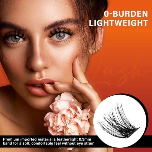 Lash Cluster 132pcs Individual Lashes,8-16mm Diy Lash Extension,D Curl Lash Clusters Wispy,3D Natural Lash Clusters Look Like Eyelash Extension DIY at Home (Orange Whisper-D-8-16mix)