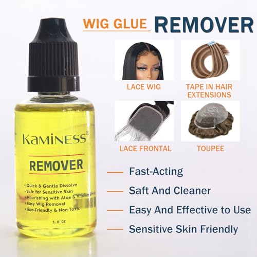 KAMINESS Wig Glue for Front Lace Wig, 1OZ Invisible Lace Glue, Strong Hold Hair Glue for Wigs, Waterproof Lace Wig Glue, Easy to Apply Fast Drying Bonding Lace Glue for Wigs + Lace Glue Remover Set