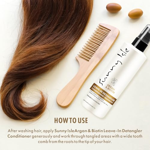 Sunny Isle Argan & Biotin Leave-In Detangler Conditioner - Collagen, Almond Oil, Castor Oil - 8 oz