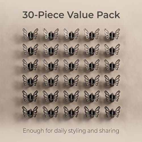 30 Pcs Mini Hollow Butterfly Hair Clips for Bangs - Gun Black