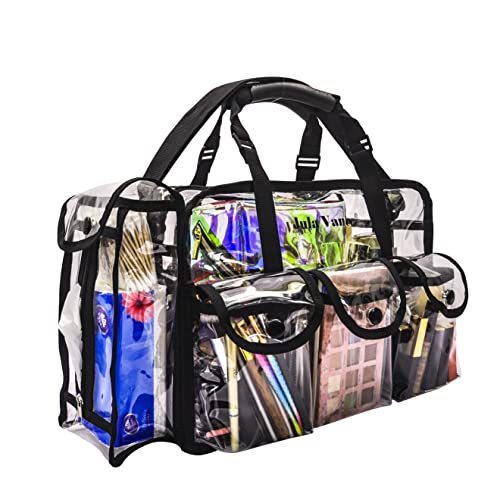 Professional Clear PVC Makeup Kits Organizer Make up Set Bag MUA Carry All Artist Transparent Vinyl Travel Cosmetic Bag with 6 External Pockets & Tissue Holder